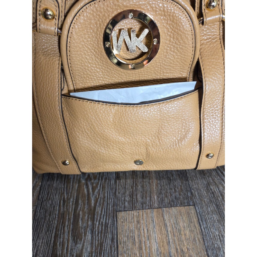 Michael Kors Fulton Shoulder Bag Pebbled Leather Tan Gold Hardware Tote - Picture 9 of 9
